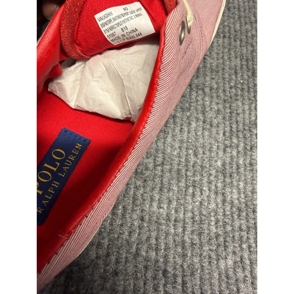 Polo Ralph Lauren Pink Seersucker‎ Canvas Low Top Sneakers Red Trim Mens 10.5